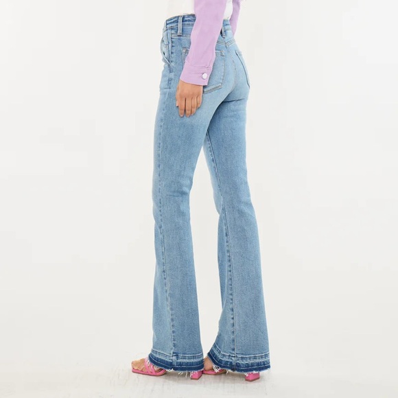 Kancan Aimmes High Rise Flare Jeans Release Hem Slanted Pockets NWT - Picture 2 of 7